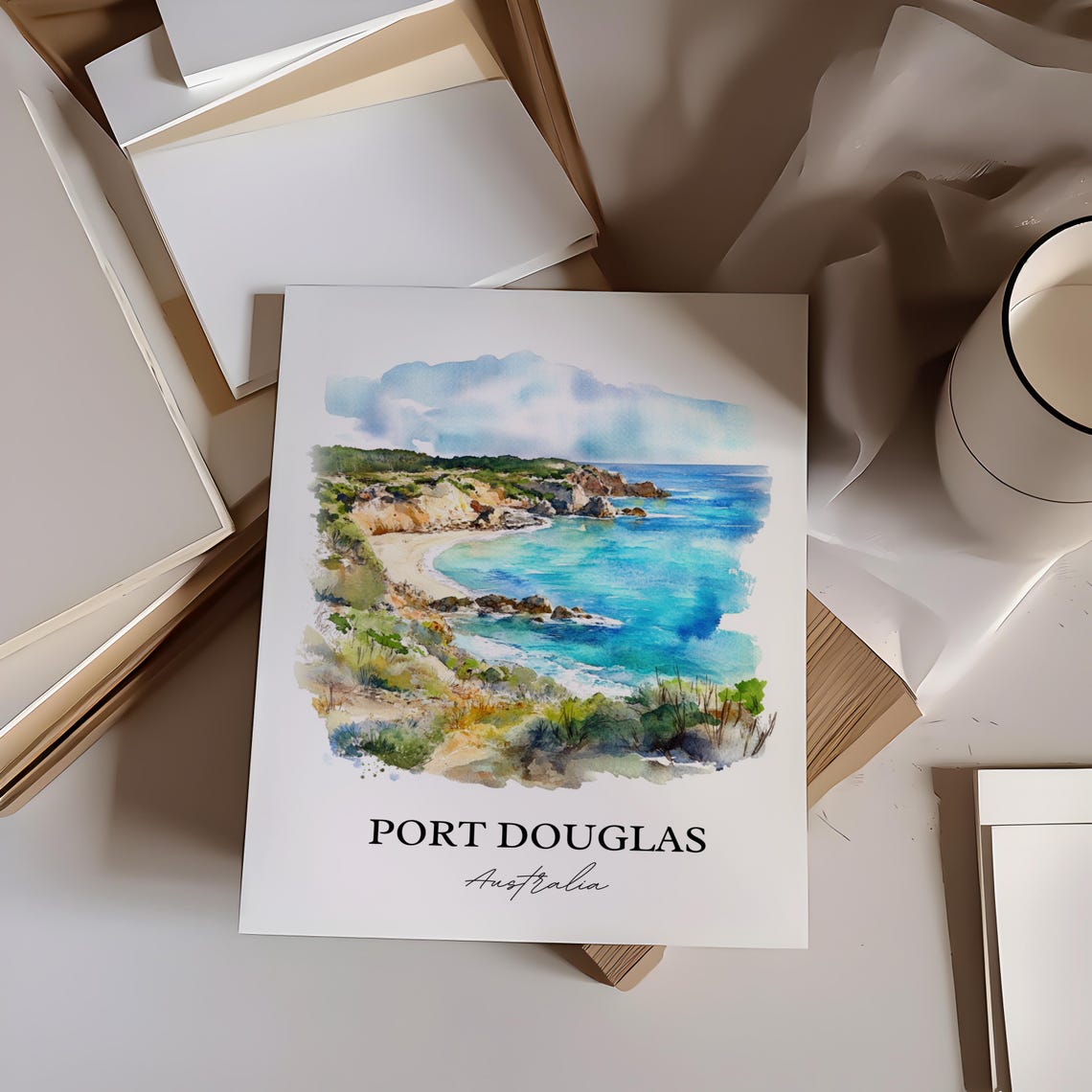Port Douglas Australia Turquoise Bay Watercolor Coastal Art Poster - Image 3