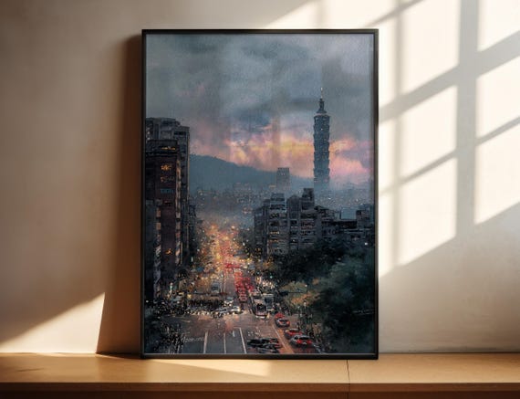 Taipei Watercolor Art Travel Print Taiwan Artwork Skyline Decor Wall