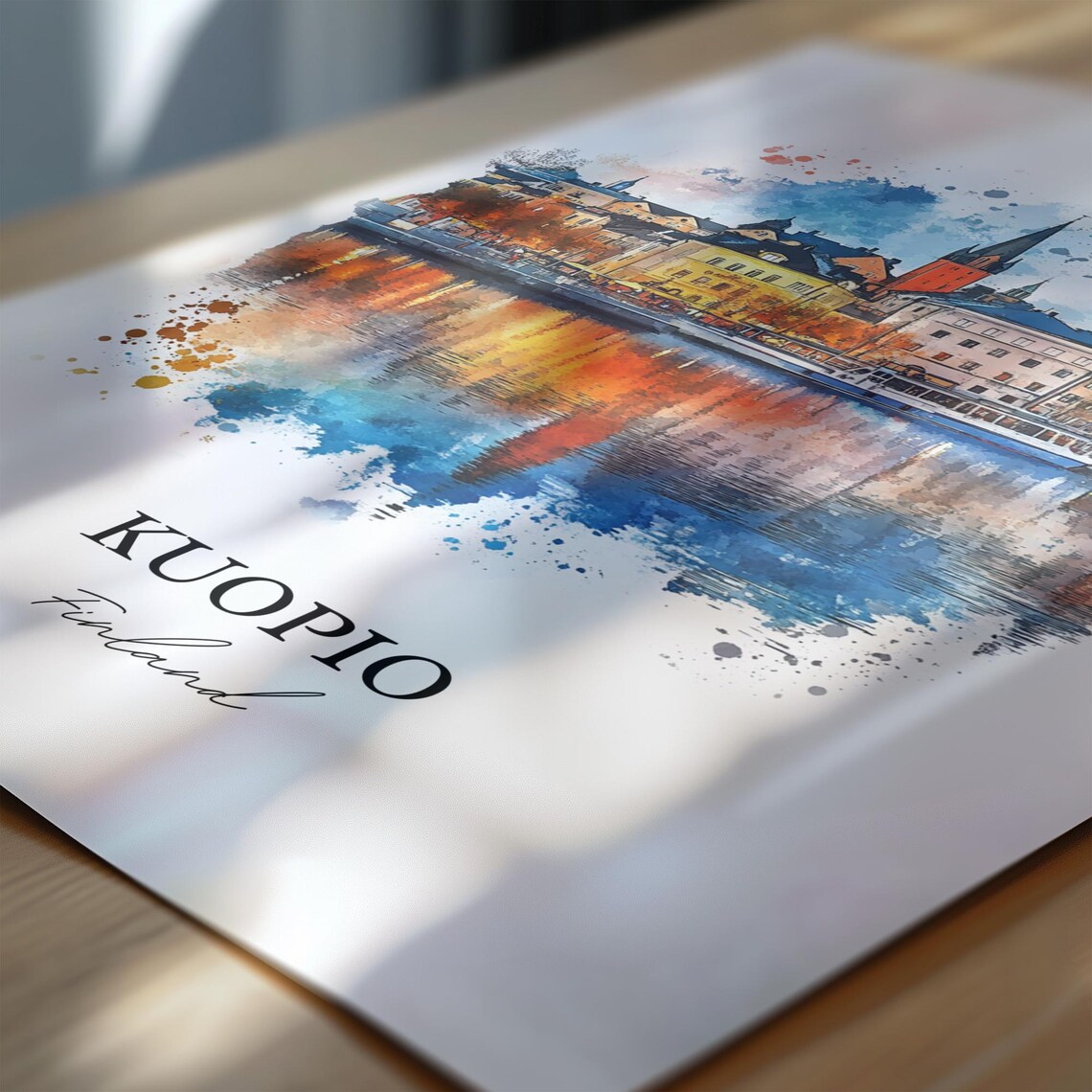 Kuopio Finland Lakefront City Watercolor Skyline Travel Art Wall Print - Image 6