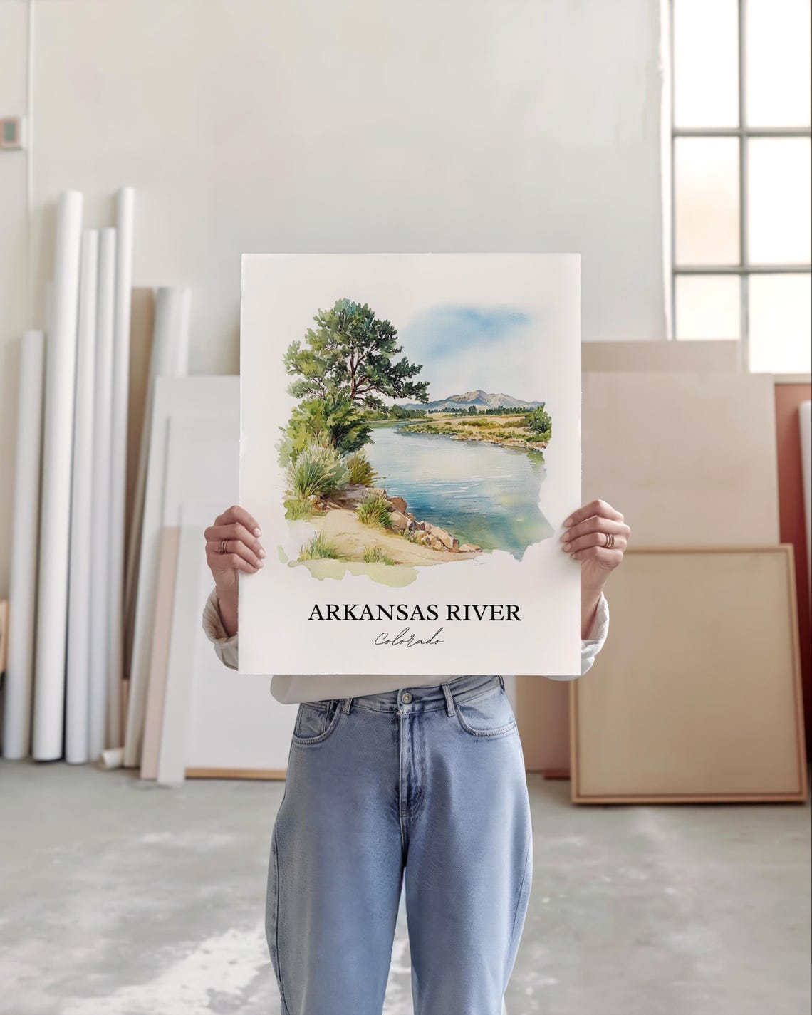 Arkansas River Colorado Rocky Bend Mountain Watercolor Poster - Image 4