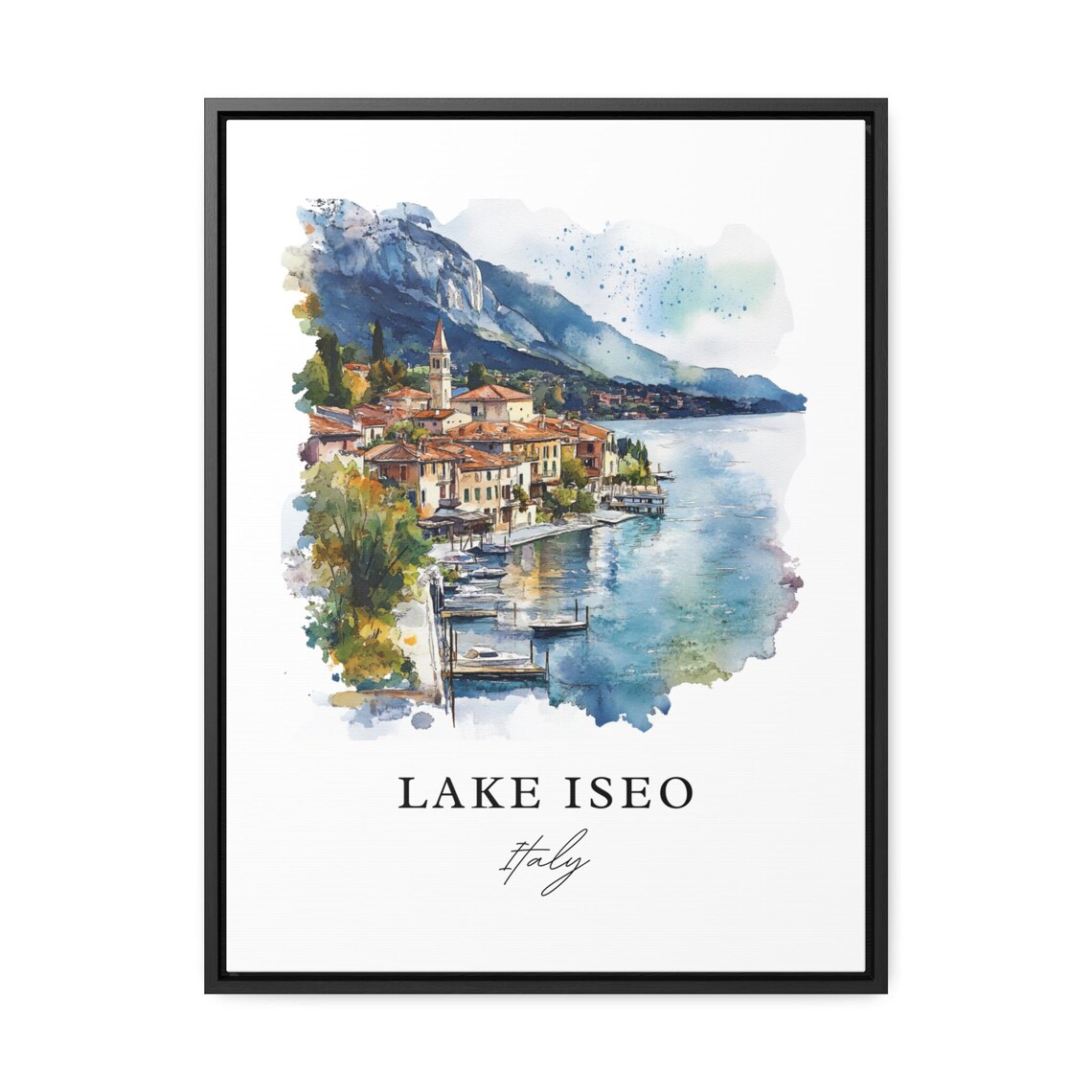 Lake Iseo Italy Serene Lakeside Village Watercolor Travel Poster - Image 3