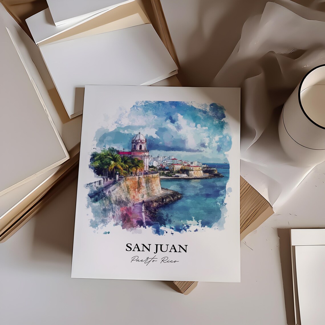 San Juan Puerto Rico Old San Juan Coast Watercolor Travel Poster - Image 3