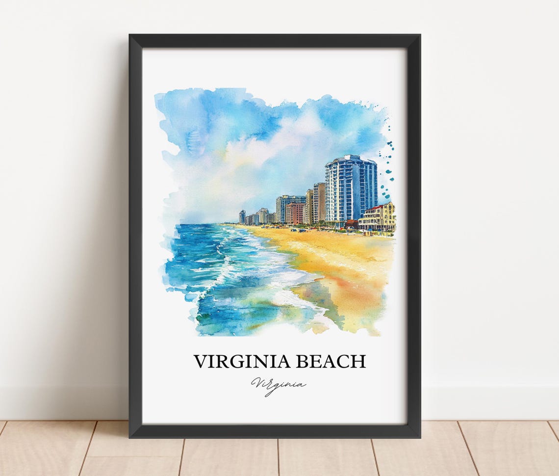 Virginia Beach Oceanfront Hotels Watercolor Coastal Travel Poster - Image 4