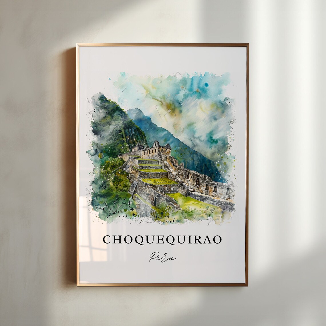 Choquequirao Peru Ancient Stone Ruins Watercolor Travel Poster
