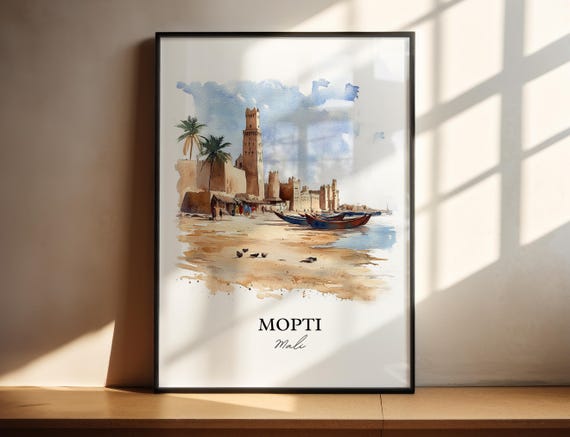 Mopti Mali Wall Art Africa Print Watercolor Gift Travel Poster Housewarming