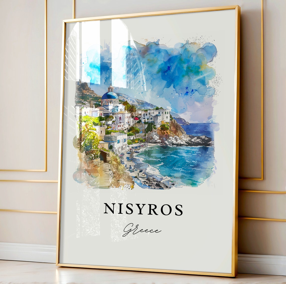 Nisyros Greece Watercolor Travel Poster, Island Art - Image 3