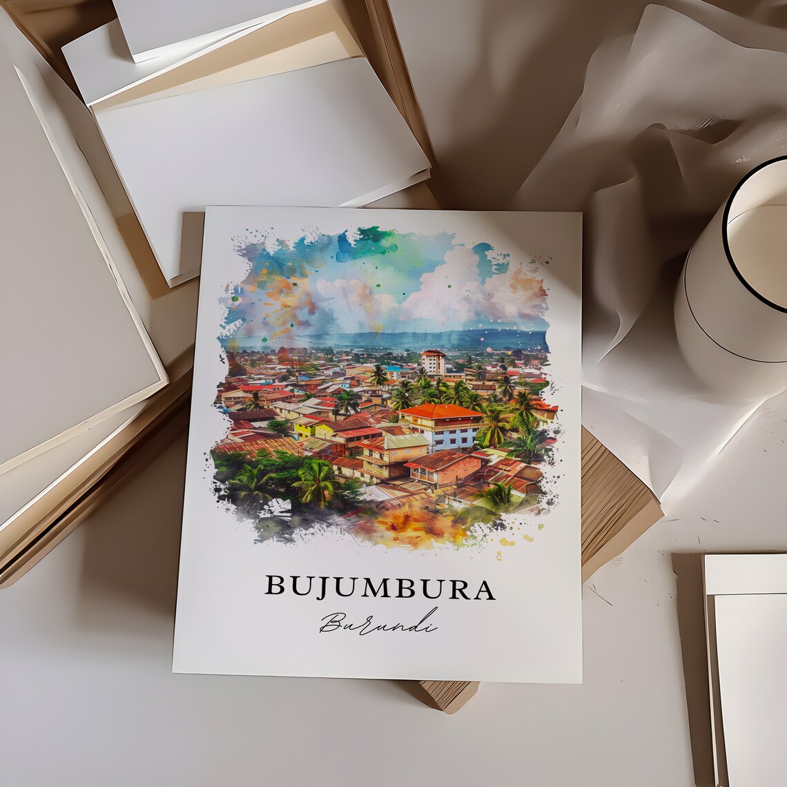Bujumbura Burundi Watercolor Cityscape African Travel Poster - Image 6