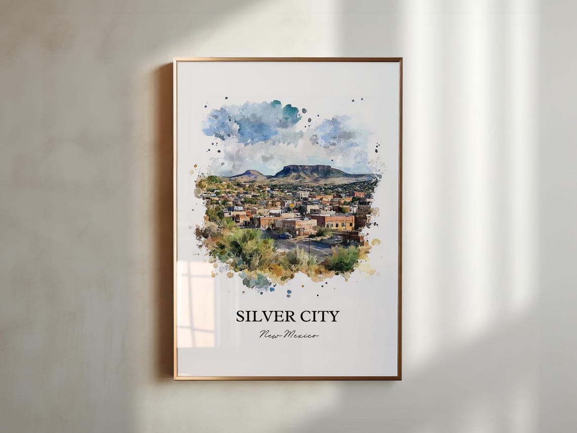 Silver City New Mexico Watercolor Mining Town Mountain Poster - Image 3