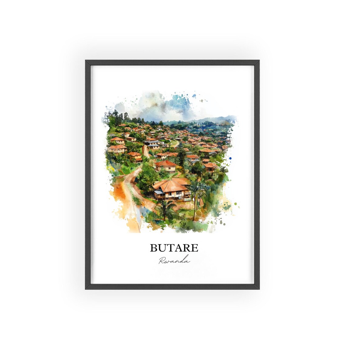 Butare Rwanda Green Hill Town Watercolor Scenic Travel Poster - Image 2