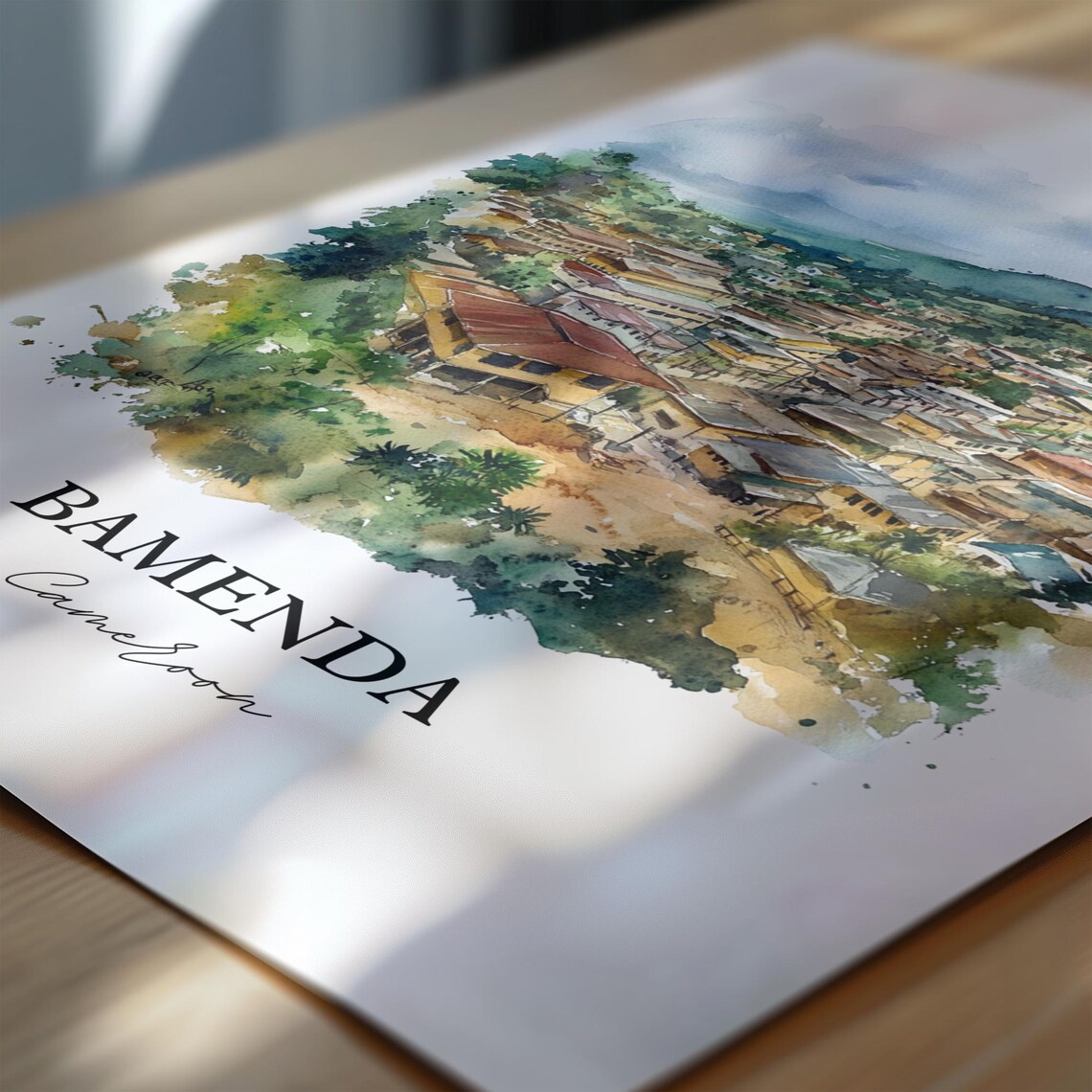Bamenda Cameroon Hill Town Watercolor Scenic Travel Poster Gift - Image 7