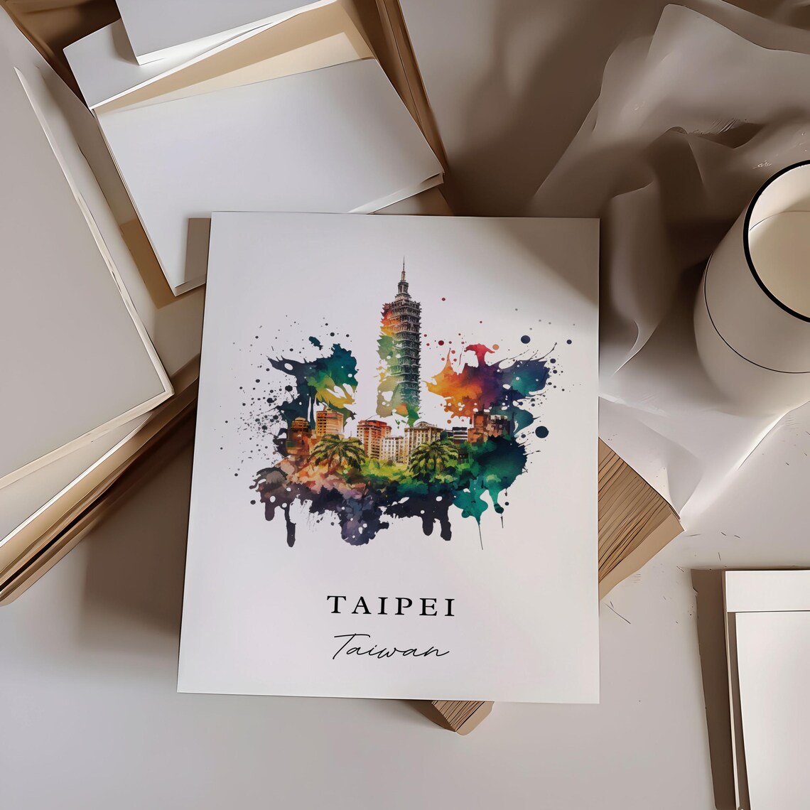 Taipei Taiwan Splatter Watercolor Taipei 101 City Skyline Poster - Image 6