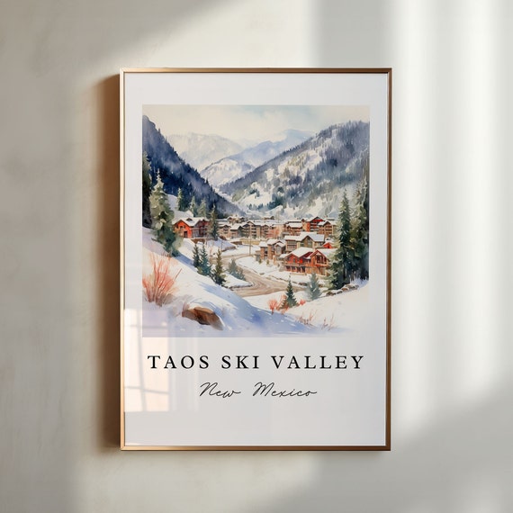 Taos Ski Valley Traditional Travel Art New Mexico Nm Poster Print Wedding Gift Birthday Present Custom Text Perfect