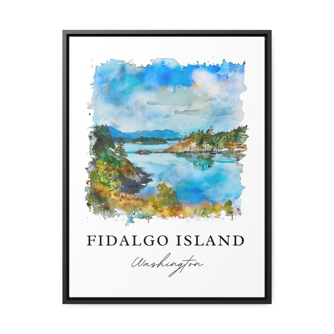 Fidalgo Island Washington Coastal Inlet Watercolor Nature Poster - Image 2