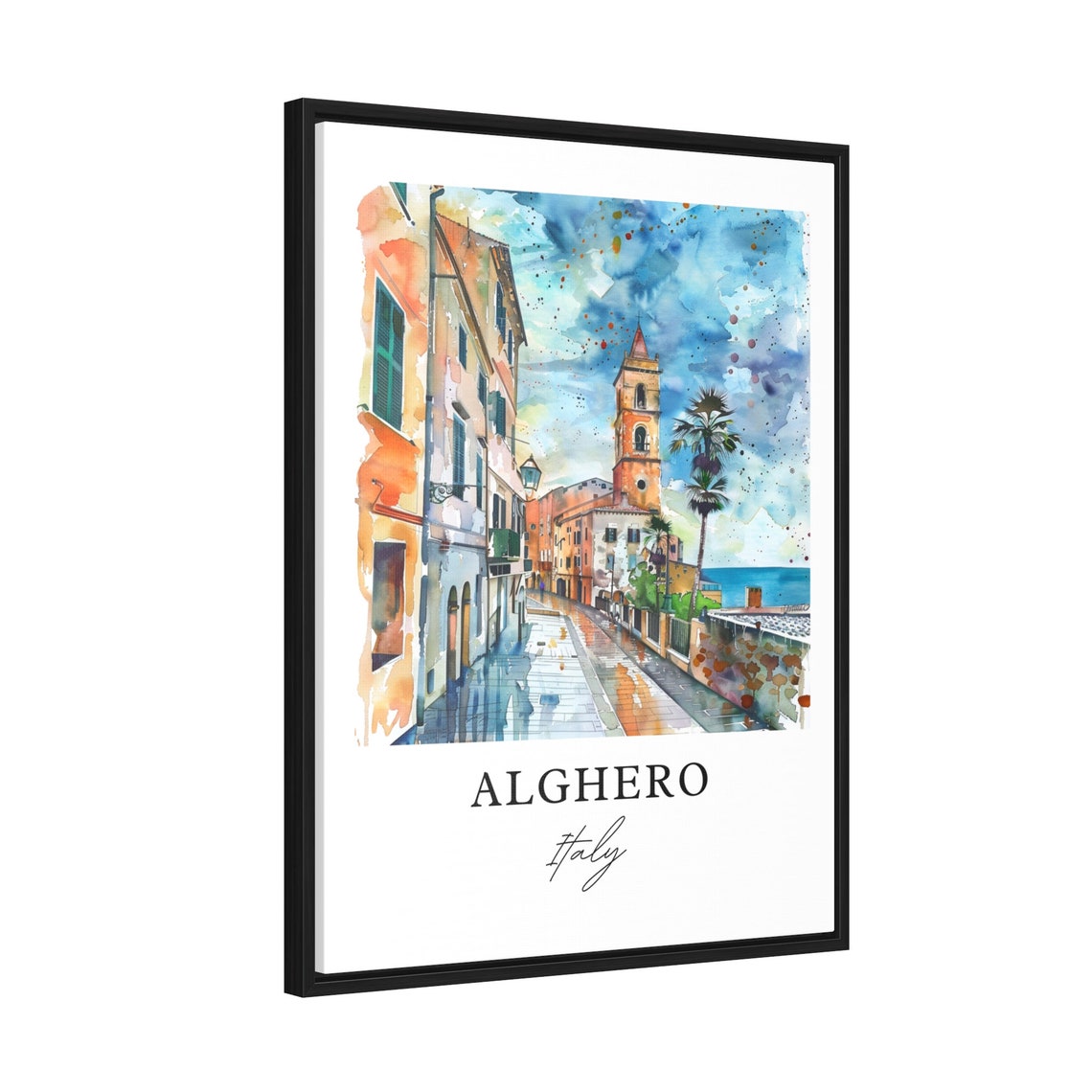 Alghero Italy Watercolor Travel Poster, Sardinia - Image 2