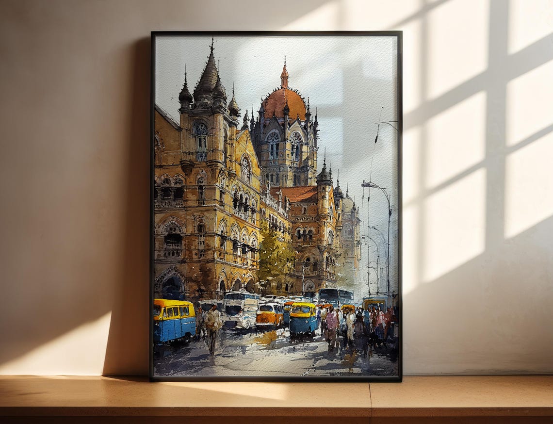 Mumbai India Gateway Of India Skyline Watercolor Travel Poster