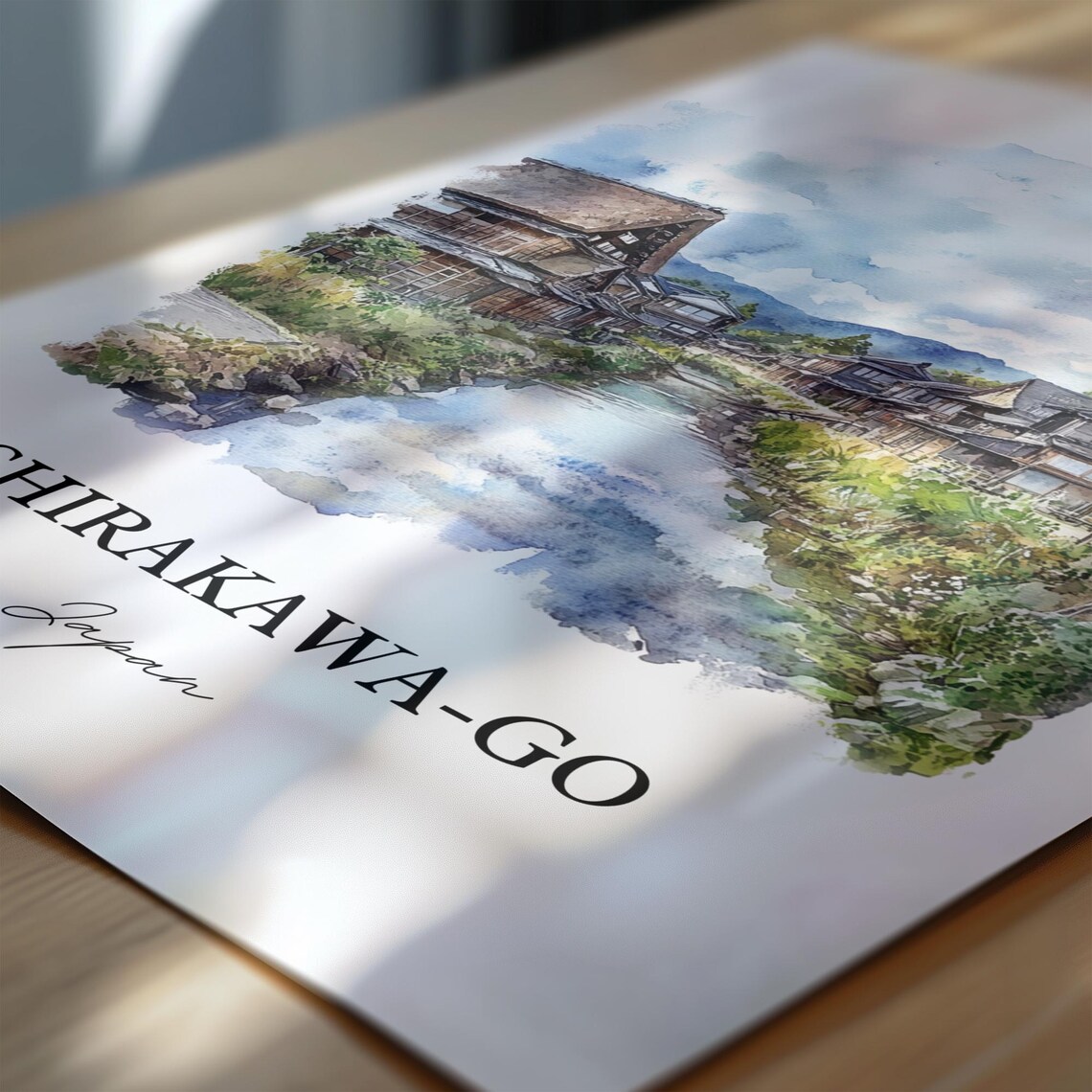 Shirakawa-go Japan Watercolor Thatched Village Canal Scene Poster - Image 6