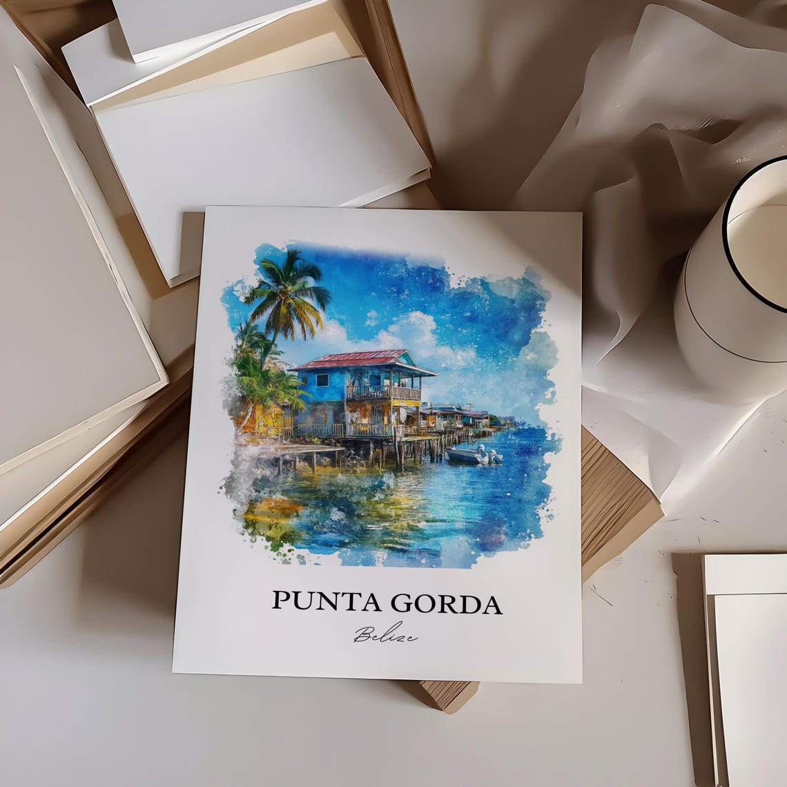 Punta Gorda Belize Art Print Watercolor Gift Travel Poster Housewarming - Image 2