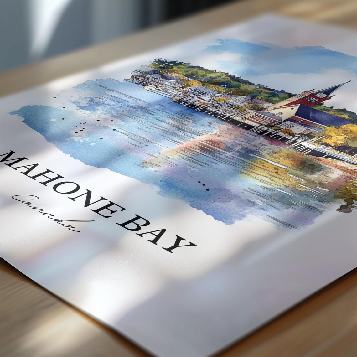 Mahone Bay Nova Scotia Harbor Church Steeple Watercolor Poster - Image 6