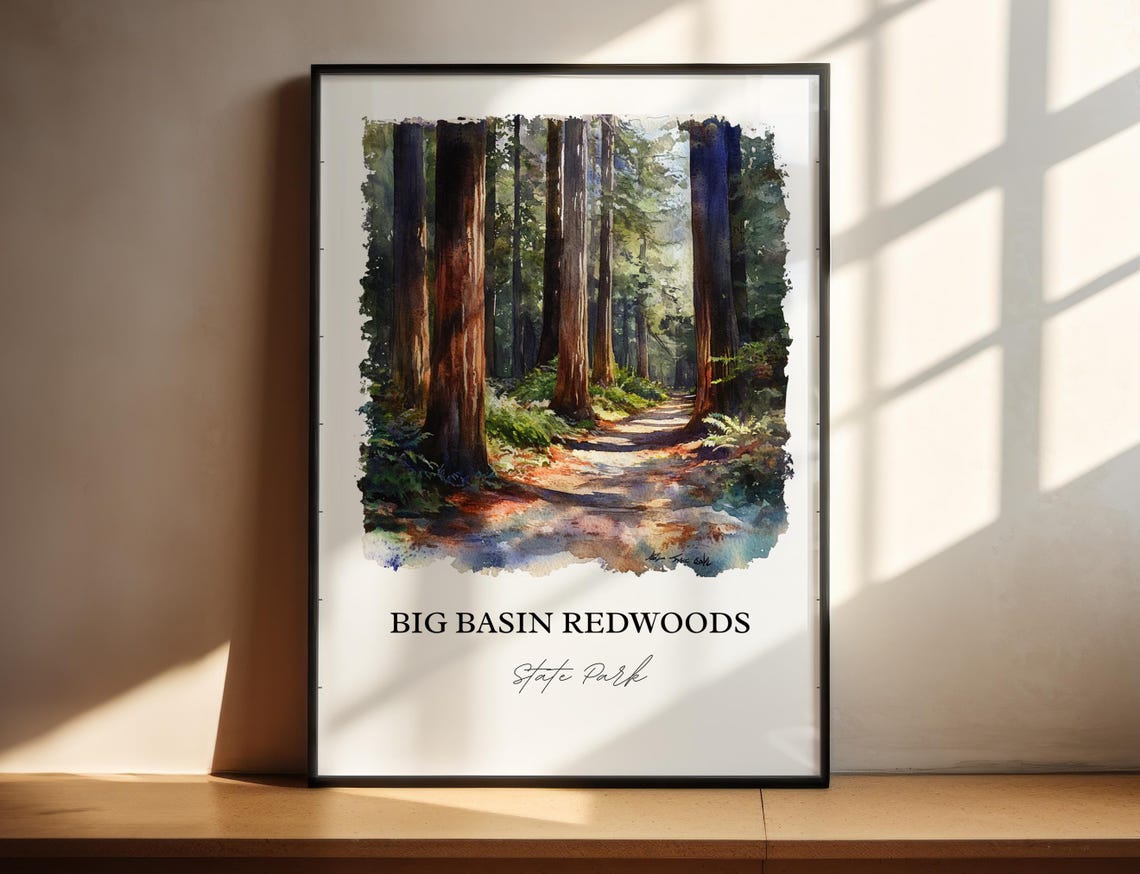 Big Basin Redwoods California Forest Trail Watercolor Travel Poster