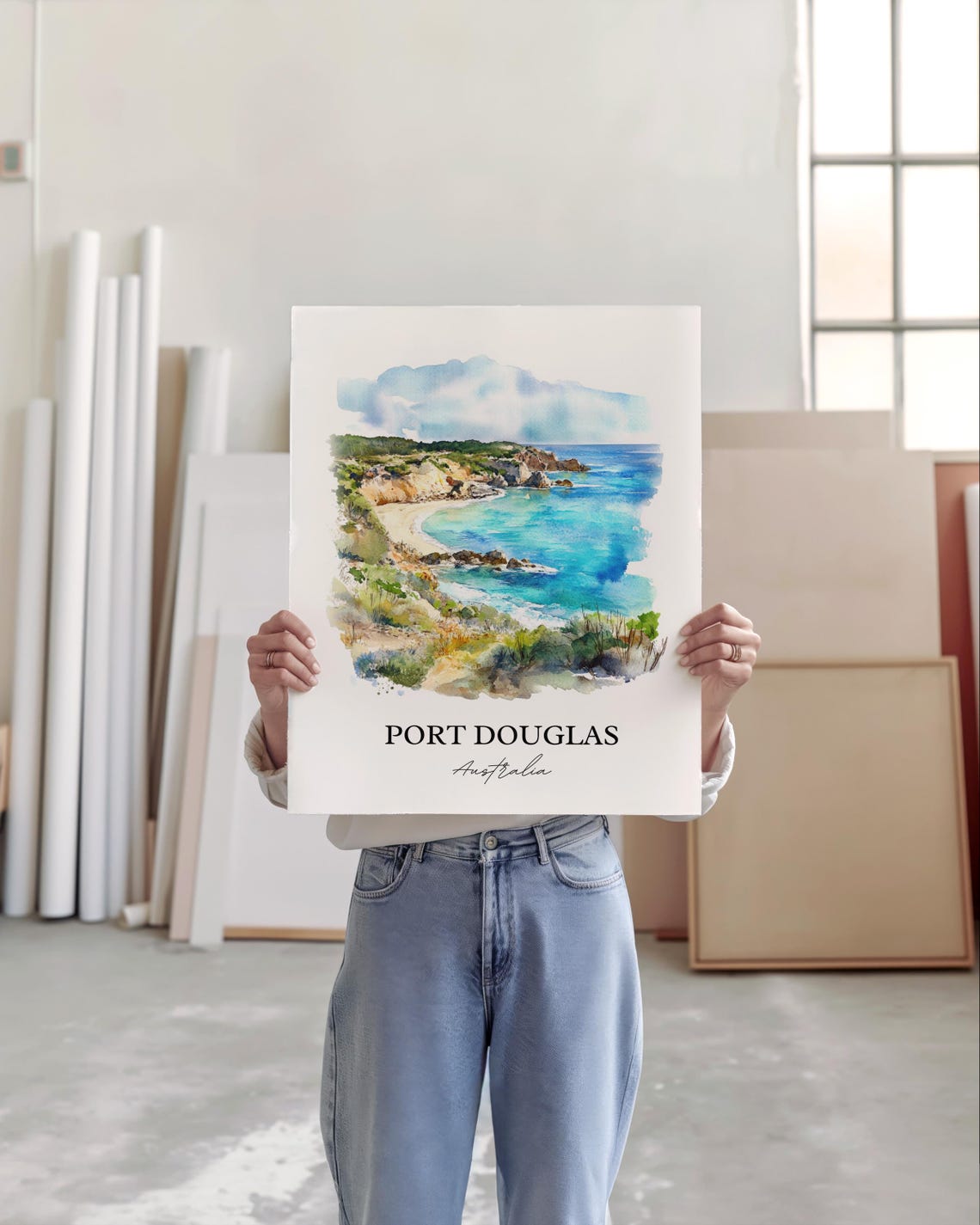 Port Douglas Australia Turquoise Bay Watercolor Coastal Art Poster - Image 4