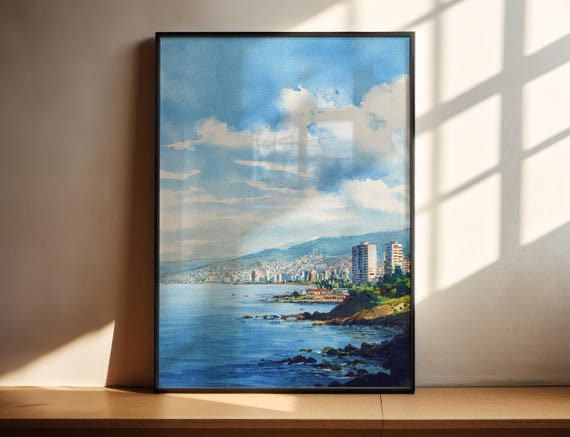 Via Del Mar Watercolor Art Travel Print Chile Artwork Decor Wall