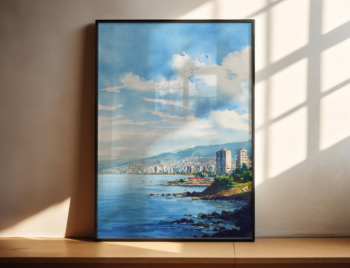 Vina del Mar Chile Coastal City Watercolor Seaside Travel Poster