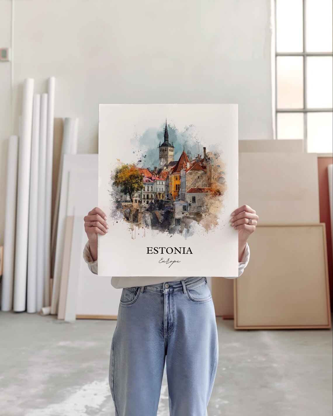 Estonia Tallinn Old Town Tower Watercolor Europe Travel Poster - Image 3