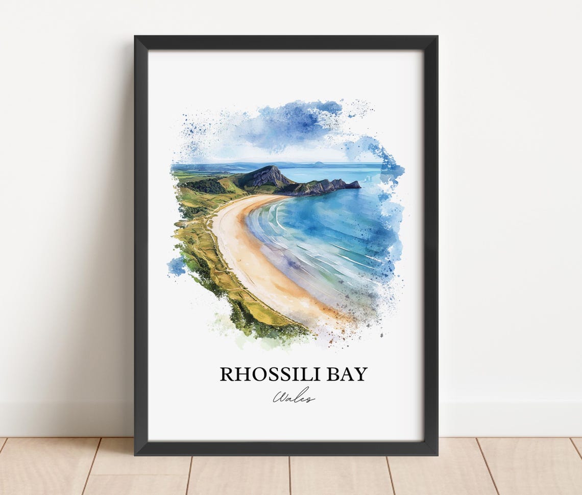 Rhossili Bay Watercolor Travel Poster, South Wales - Image 2