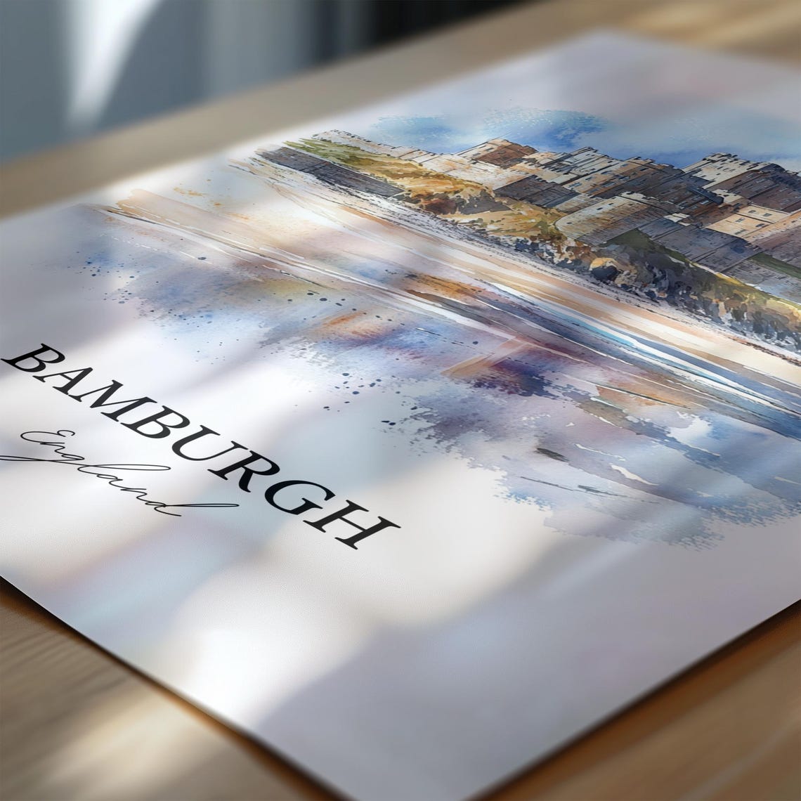Bamburgh England Coastal Castle Watercolor Beach Landscape Art Poster - Image 6