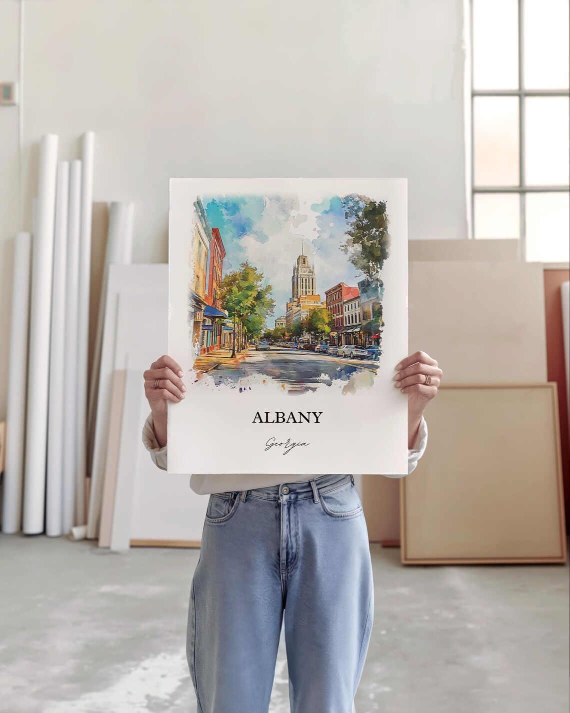 Albany Georgia Downtown Historic Street Watercolor City Travel Poster - Image 3