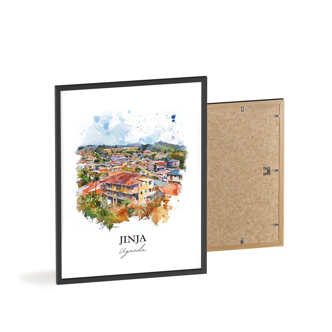Jinja Uganda Hillside Town Aerial Watercolor Travel Art Poster - Image 2