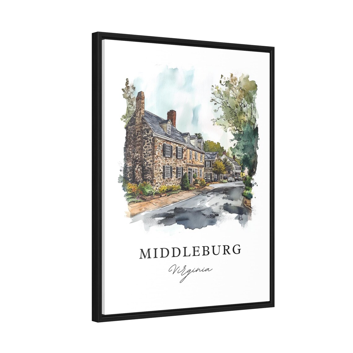 Middleburg Virginia Stone House Street Watercolor Travel Poster - Image 2