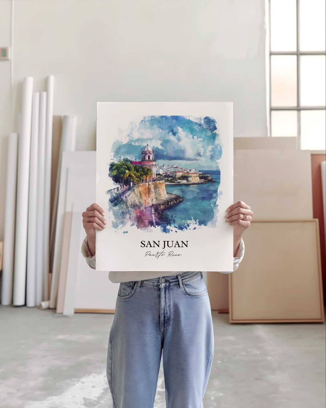 San Juan Puerto Rico Old San Juan Coast Watercolor Travel Poster - Image 4