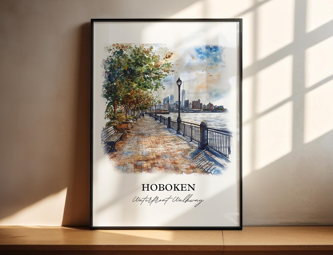 Hoboken NJ Travel Poster, North Jersey Watercolor