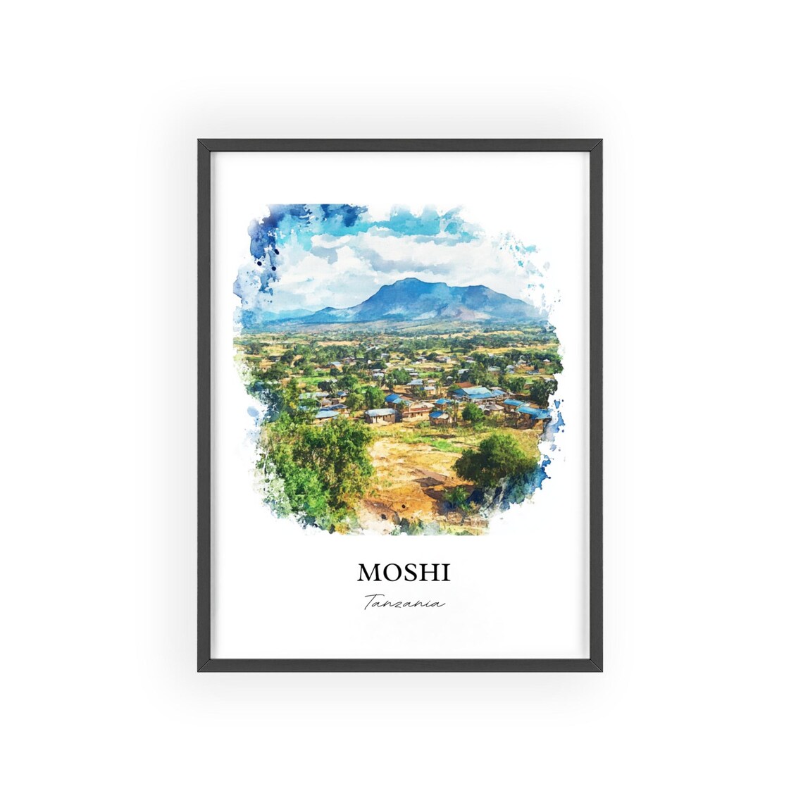 Moshi Tanzania Mountain Town Watercolor Landscape Art Poster - Image 2