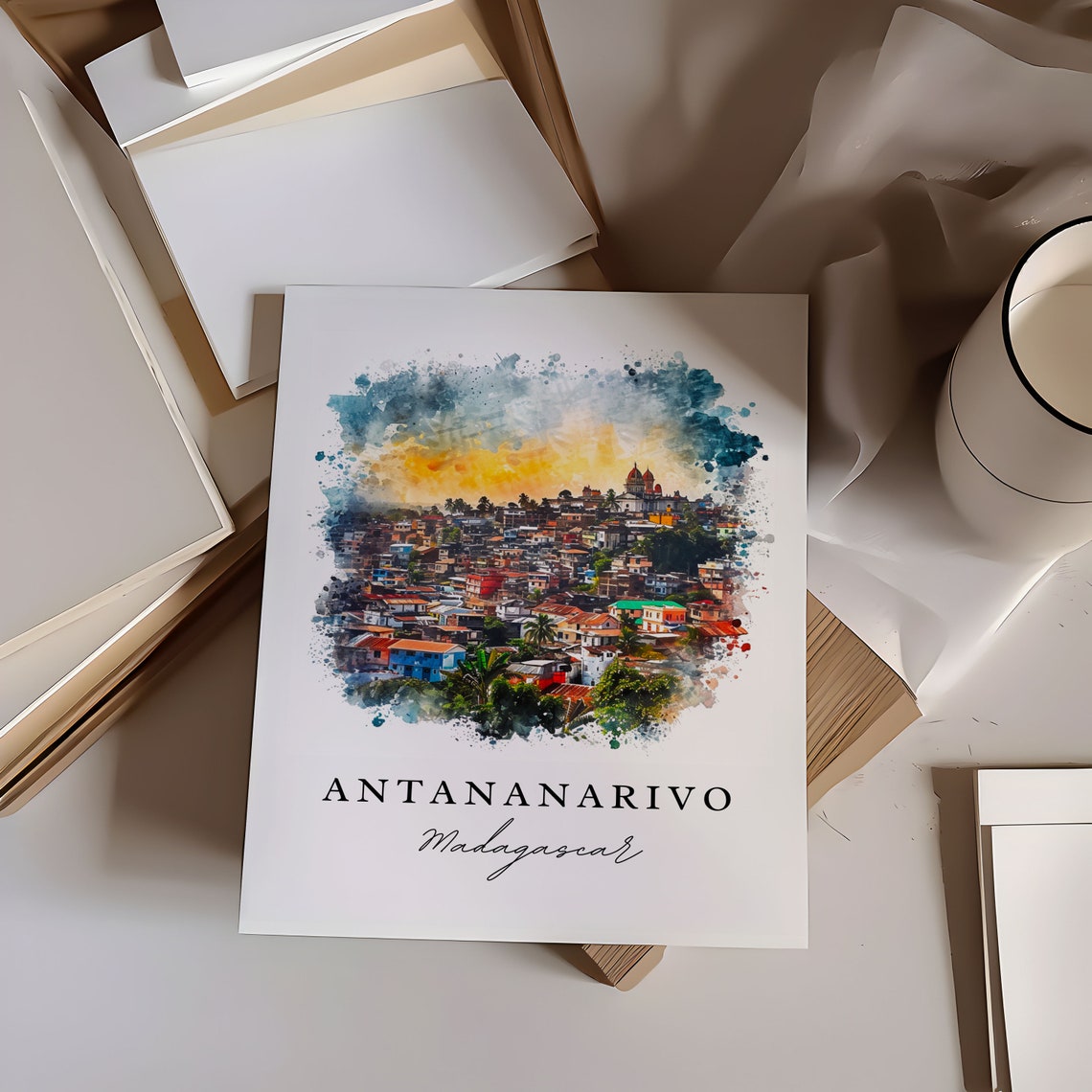 Antananarivo Madagascar Watercolor Hillside Cityscape Travel Poster - Image 7