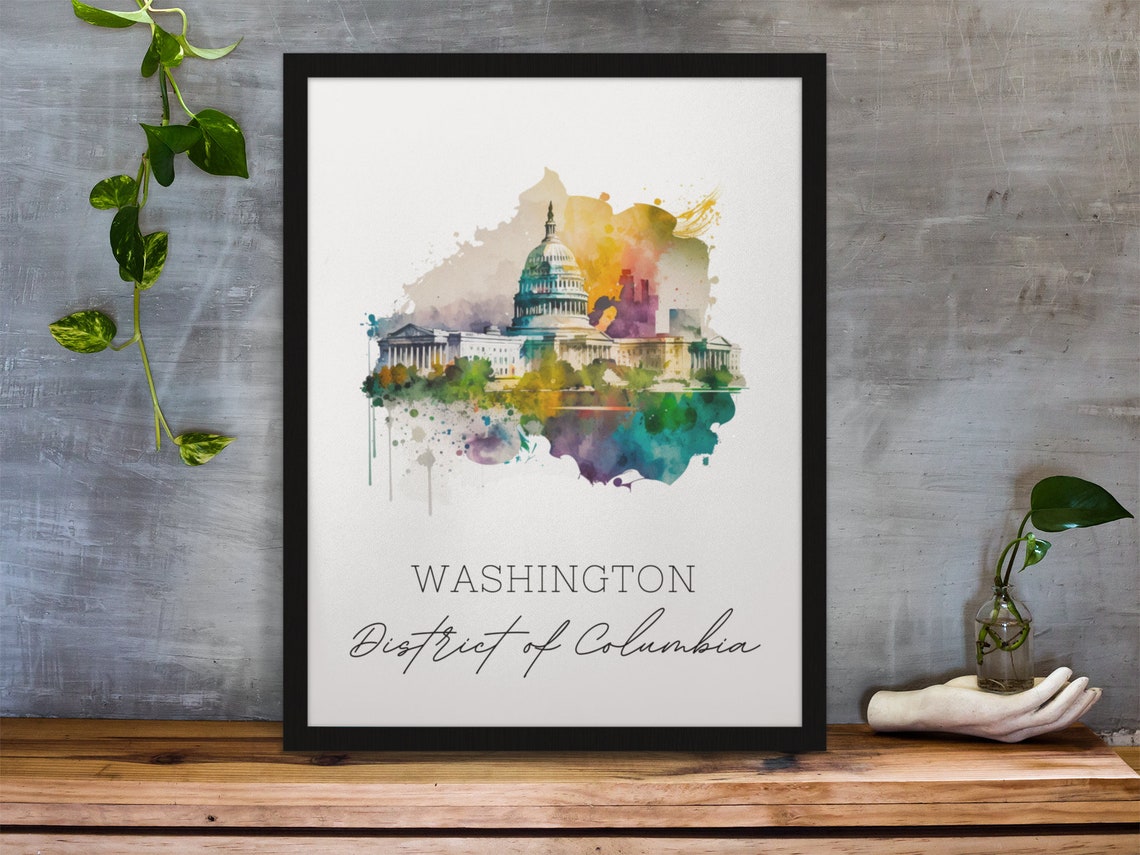 Washington DC Capitol Building Watercolor Landmark Travel Art Poster