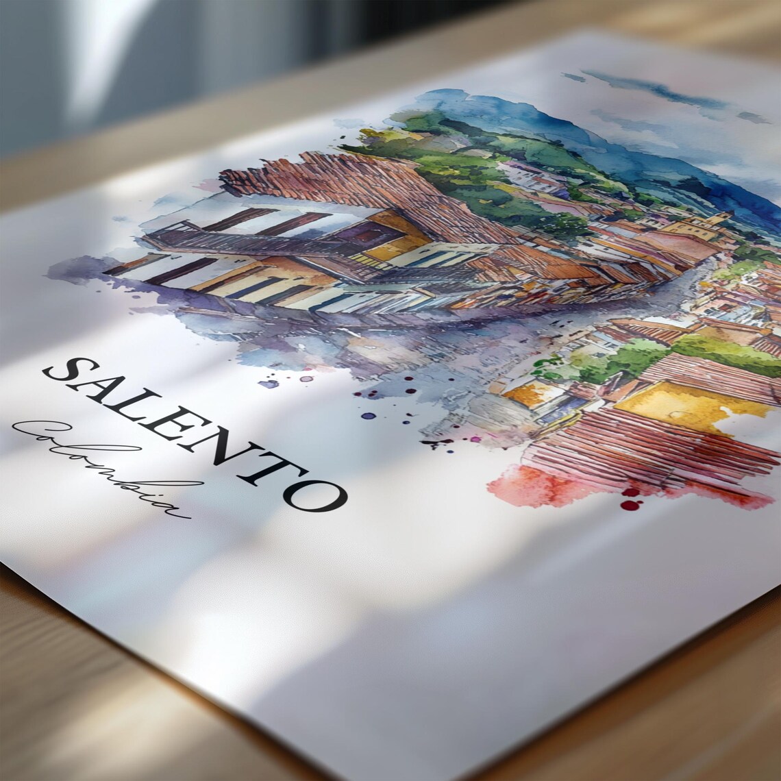 Salento Colombia Watercolor Colonial Street Red Roof Town Poster - Image 6