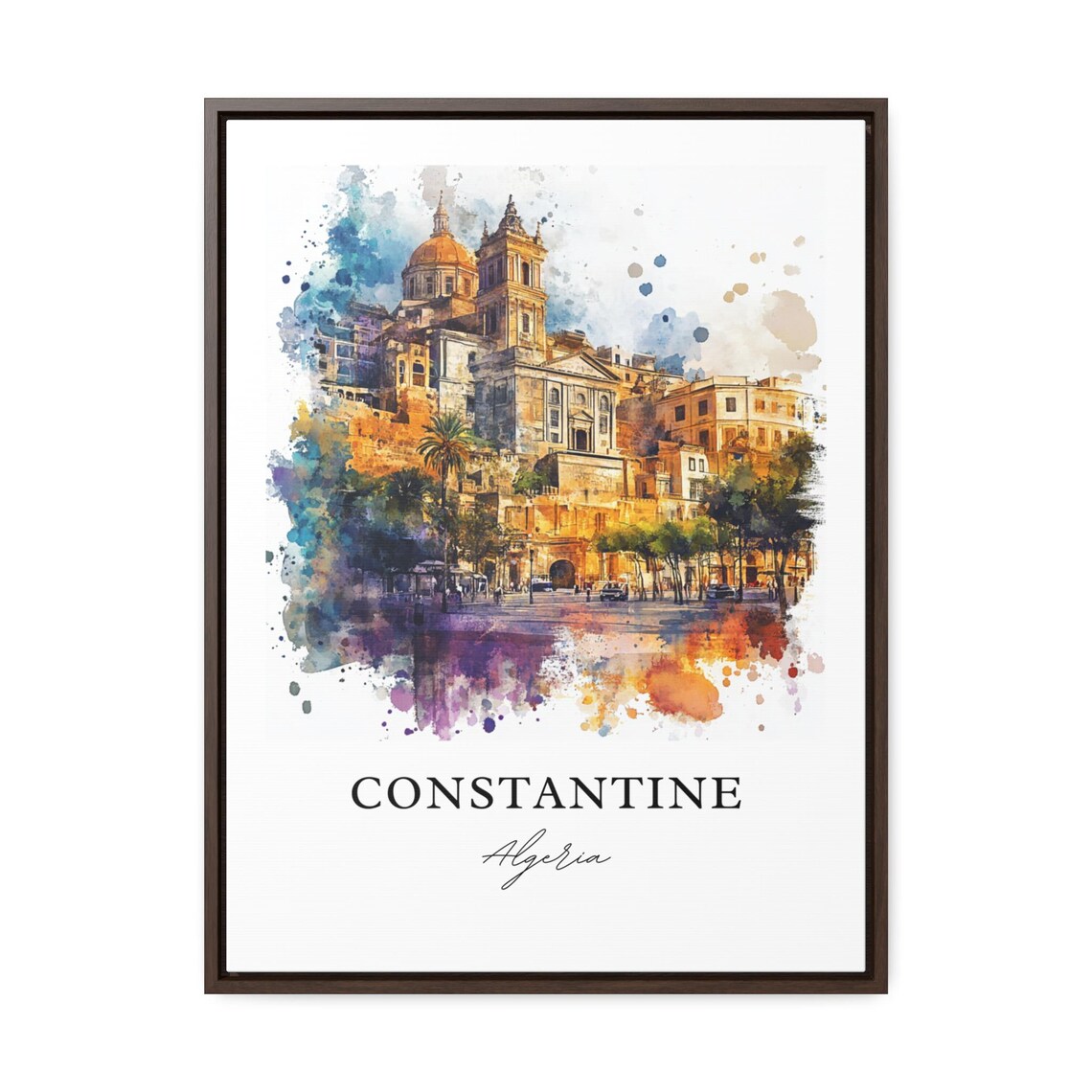 Constantine Algeria Golden Hilltop Old Town Watercolor Travel Poster - Image 2