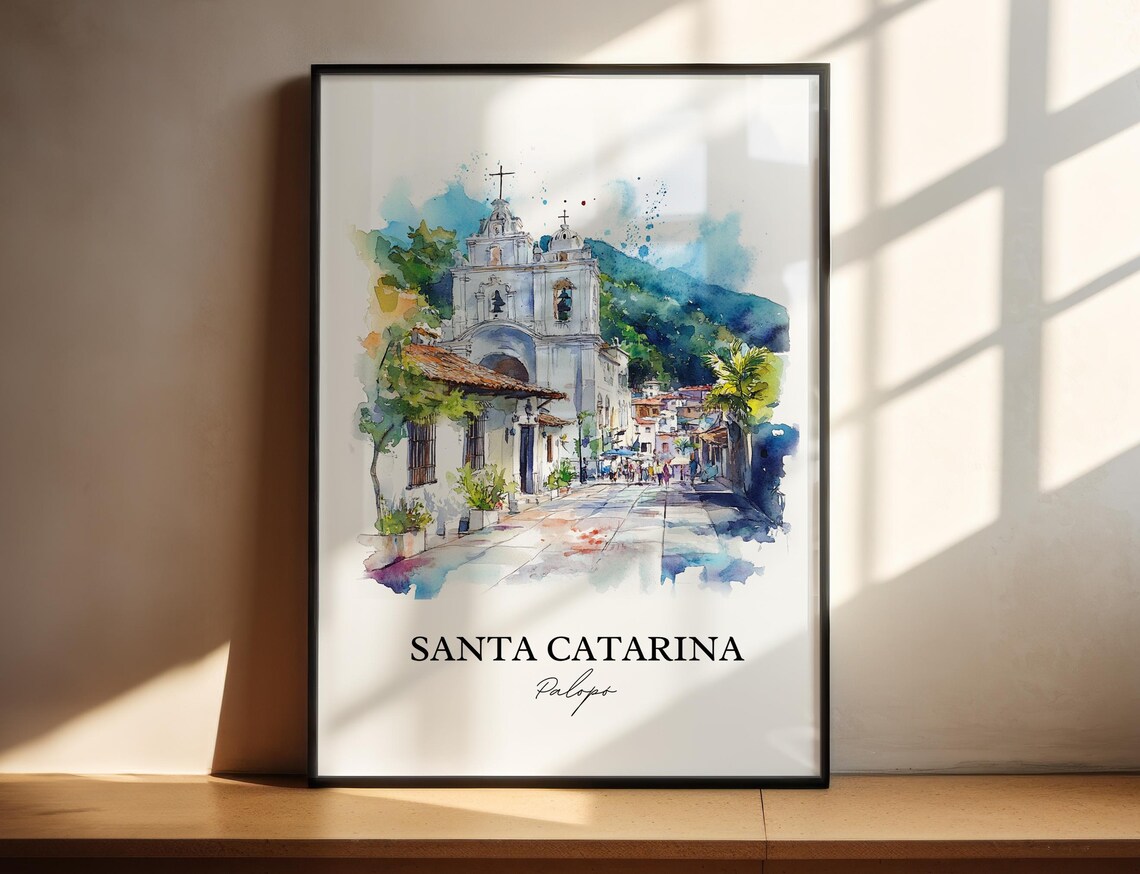 Santa Catarina Palopó Guatemala Watercolor Cobblestone Church Poster