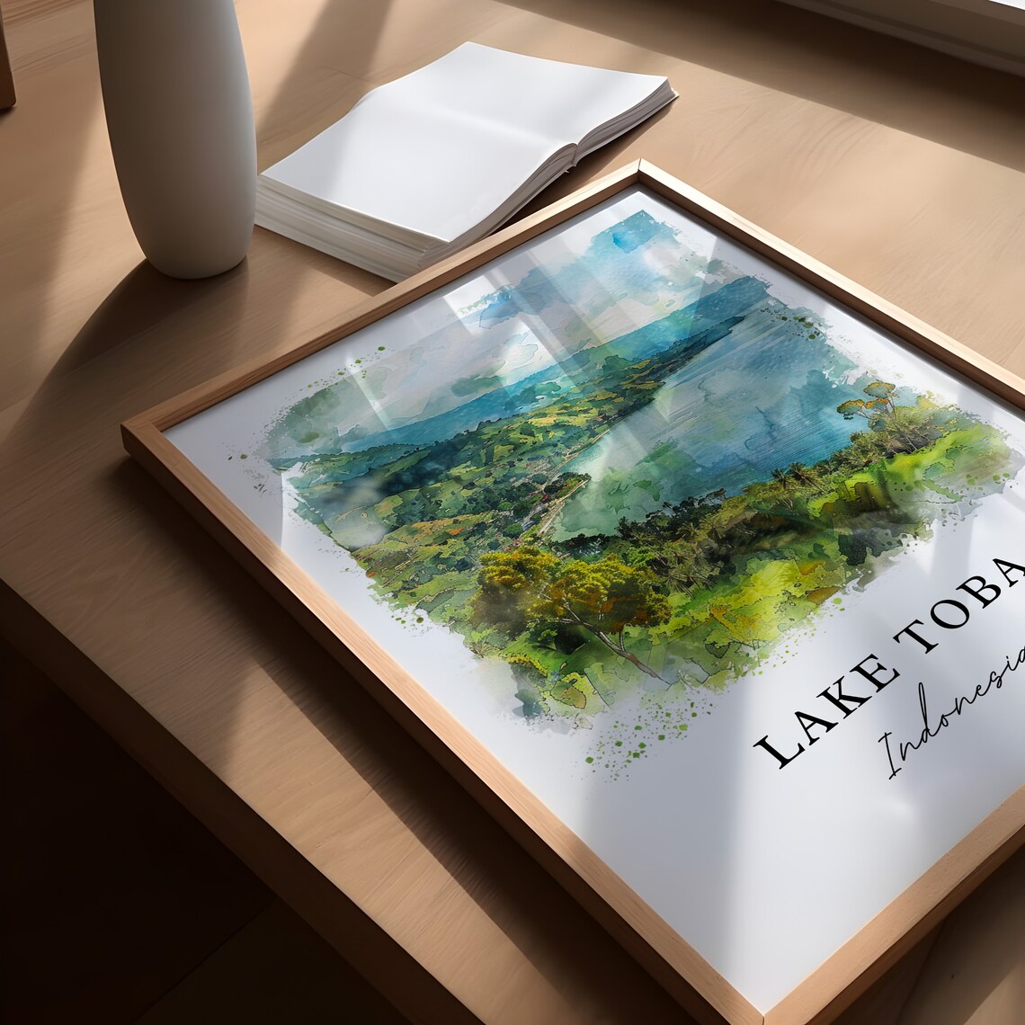Lake Toba Indonesia Volcanic Crater Lake Watercolor Travel Poster - Image 5