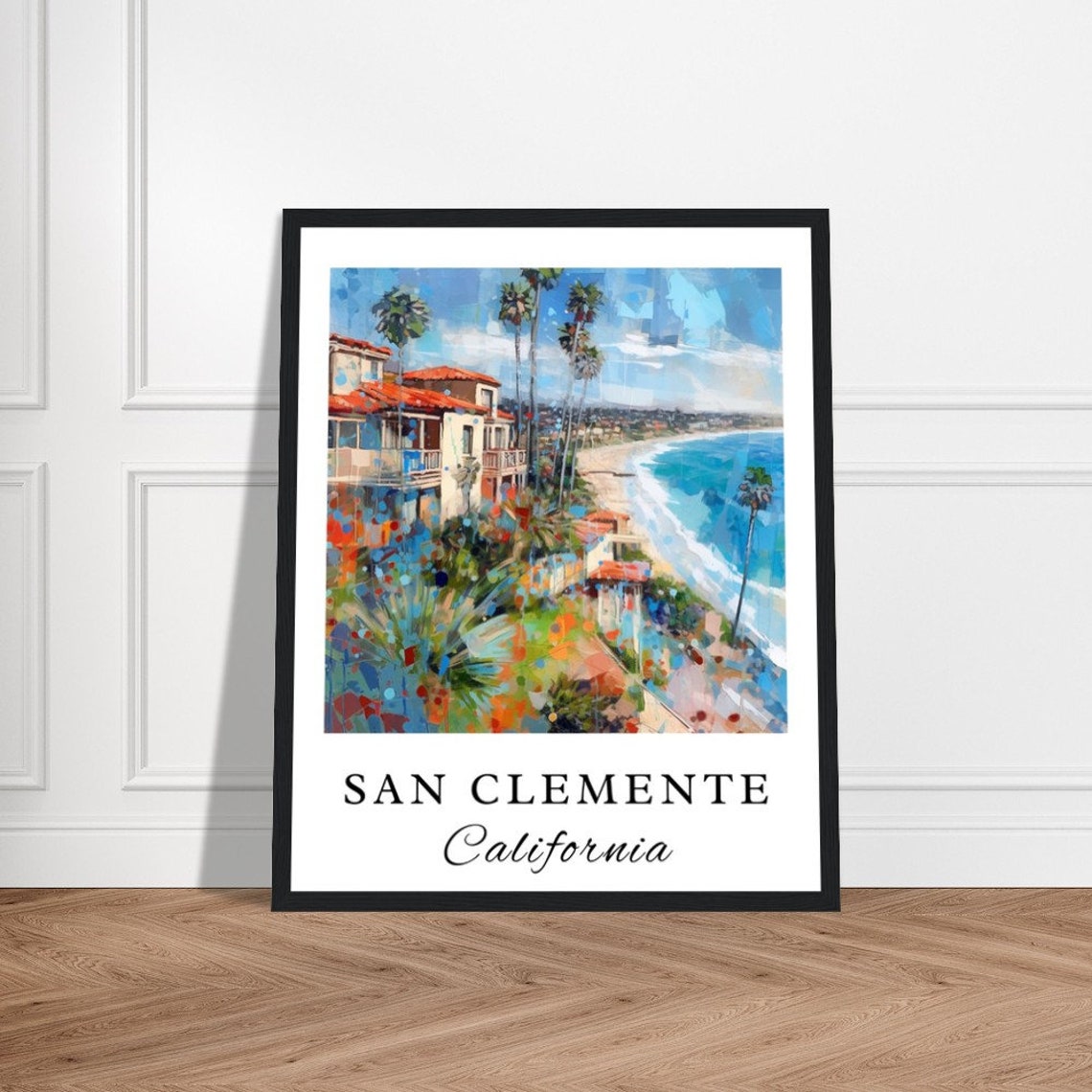 San Clemente California Colorful Coastal Town Palm Trees Poster