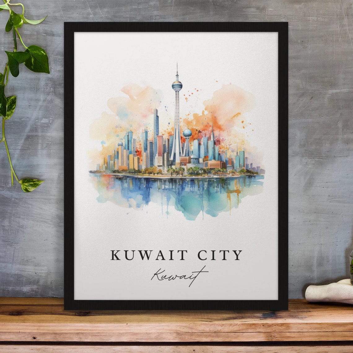 Kuwait City Kuwait Modern Skyline Tower Watercolor Travel Poster - Image 2