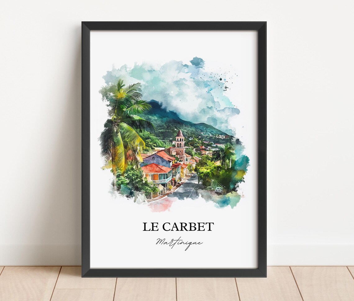 Le Carbet Martinique Tropical Church Palm Coast Watercolor Poster - Image 2