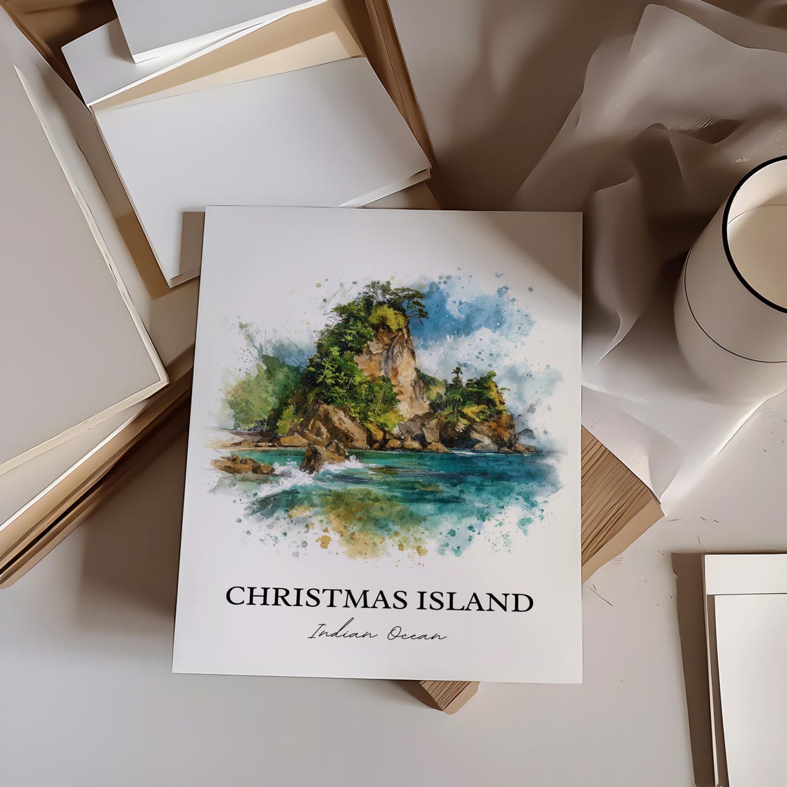 Christmas Island Indian Ocean Watercolor Island Landscape Poster - Image 3
