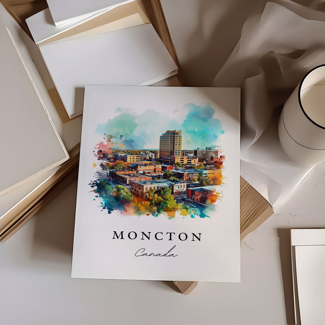 Moncton NB Canada Watercolor Downtown Skyline Cityscape Poster - Image 6