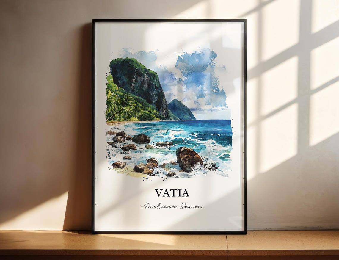 Vatia American Samoa Rocky Shoreline Sea Cliffs Watercolor Poster