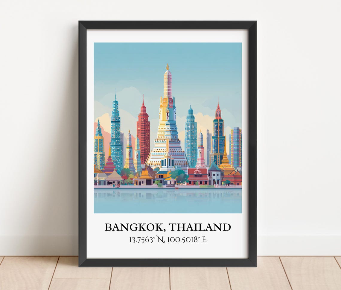 Bangkok Thailand Skyline Temple Skyscrapers Reflection Travel Poster - Image 2