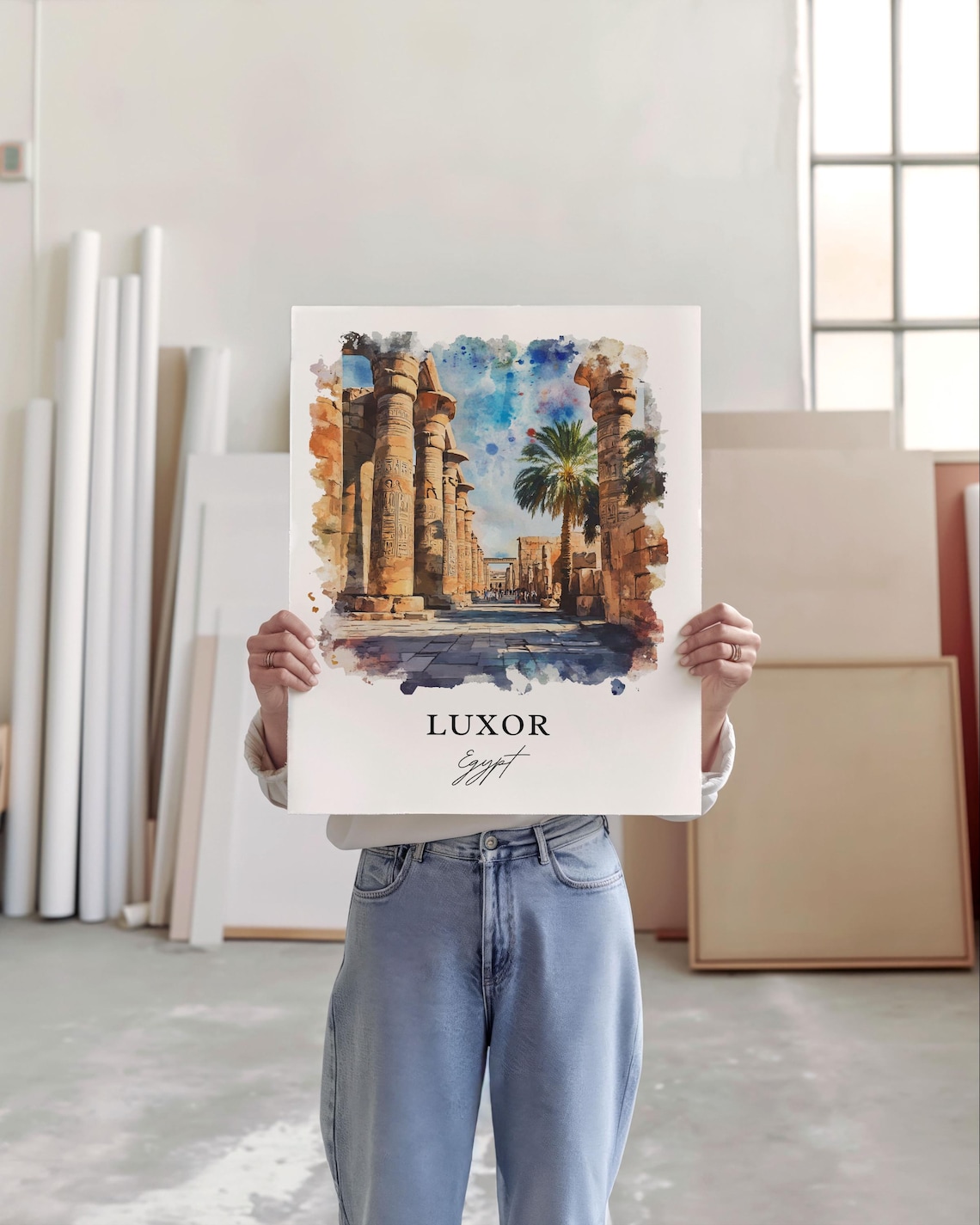 Luxor Egypt Watercolor Travel Poster, Temple Art - Image 4