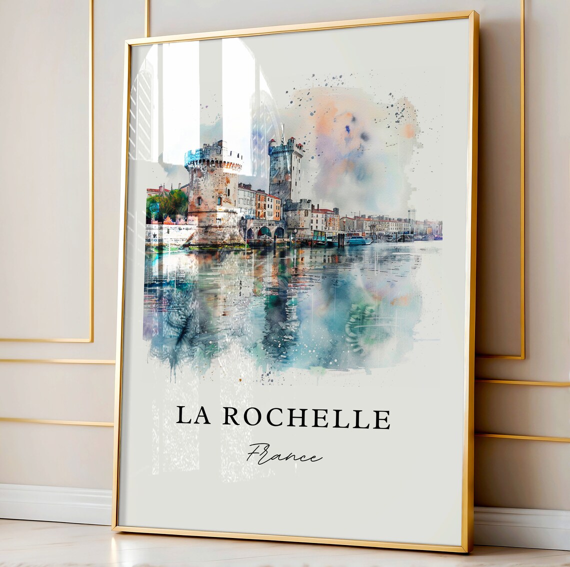 La Rochelle France Watercolor Harbor Towers Historic Port Poster - Image 4